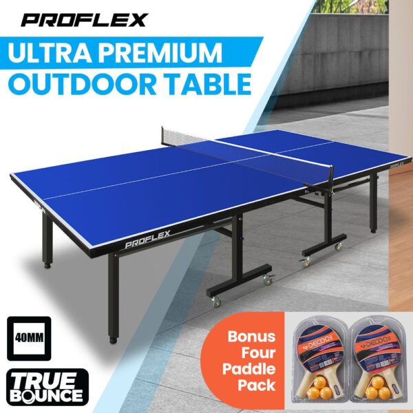 PROFLEX Premium Outdoor Table Tennis Table, with 4 Player Ping Pong Paddle and Pingpong Ball Pack - Image 2